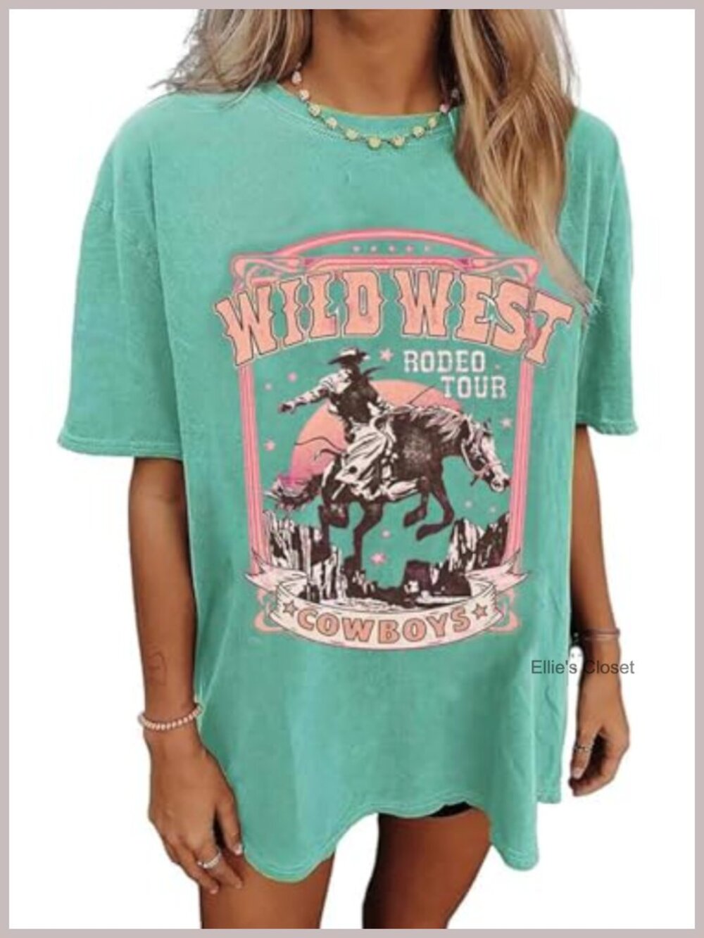 Oversized Wild West Cowboys Graphic Tee - Women Vintage Country Music Rodeo